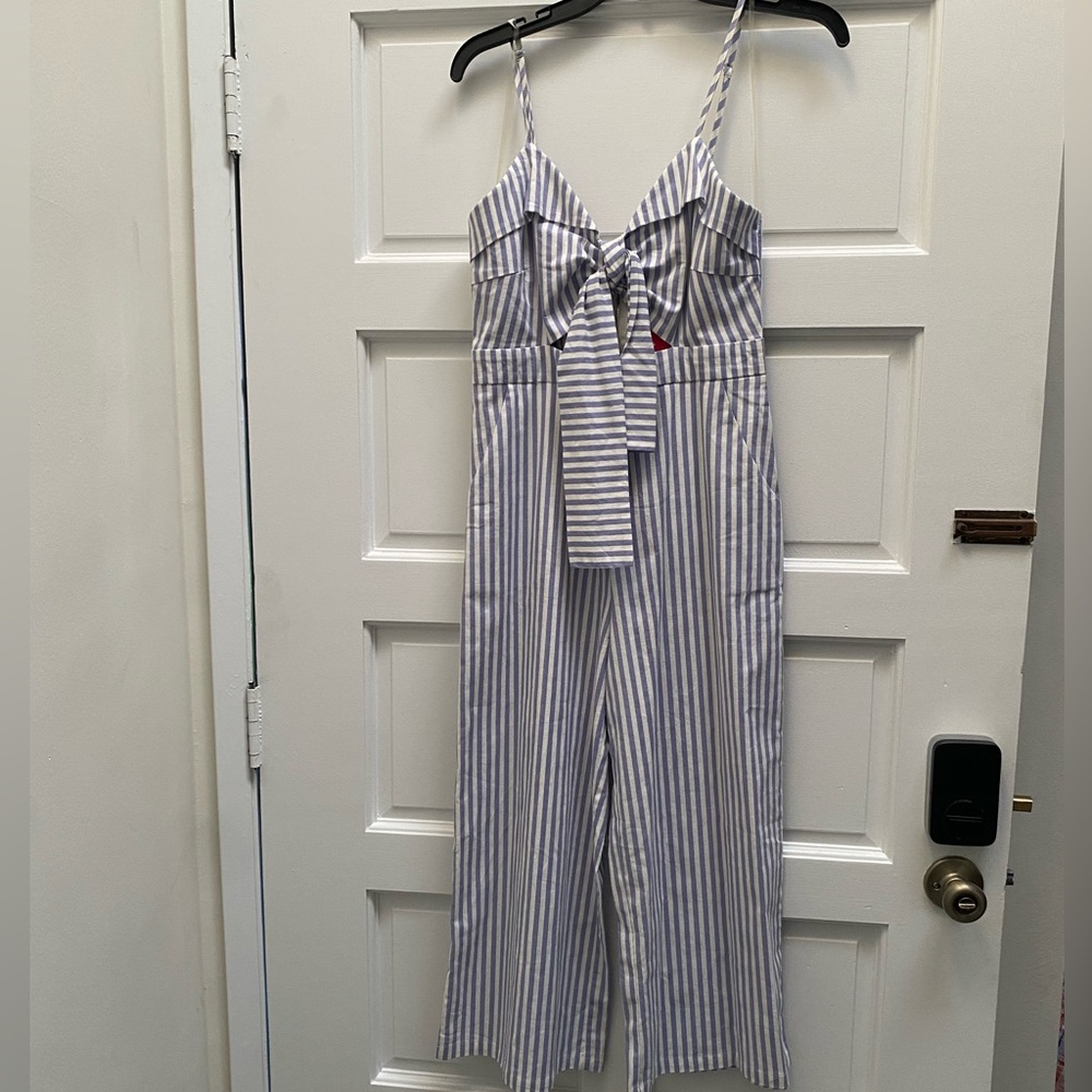 Light blue and white stripe romper